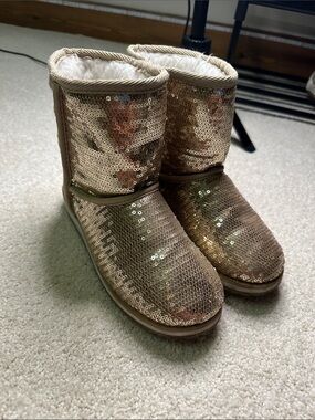 Girls  Sequin Winter Boots - Gold